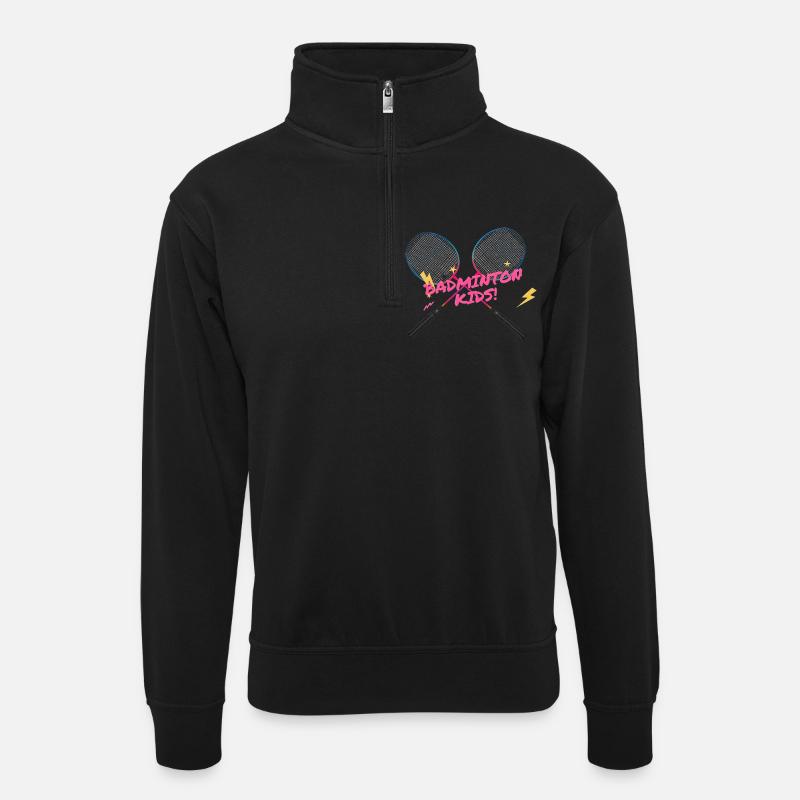 Badminton Kids Neon Schläger - Unisex Pullover mit Zip-Kragen - Schwarz