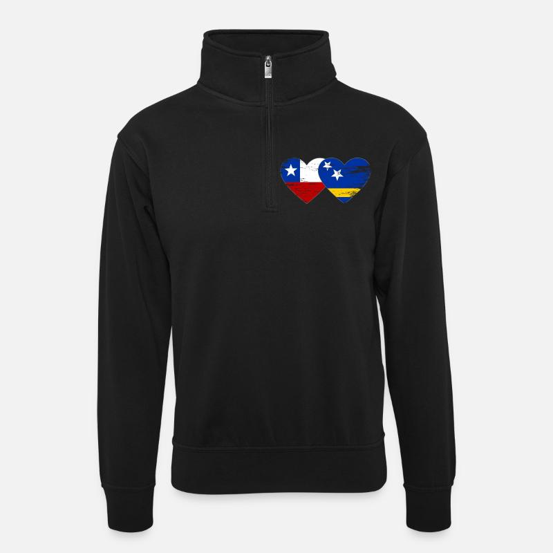 Chile_Curacao_Flagge_Herz_used - Sweat col montant zippé unisexe - noir