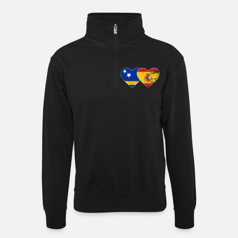 Curacao_Spanien_Flagge_Herz_used - Unisex sweater with zip collar - black