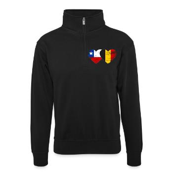 Chile Belgien Flagge Herz - Unisex Pullover mit Zip-Kragen - Schwarz - Vorne