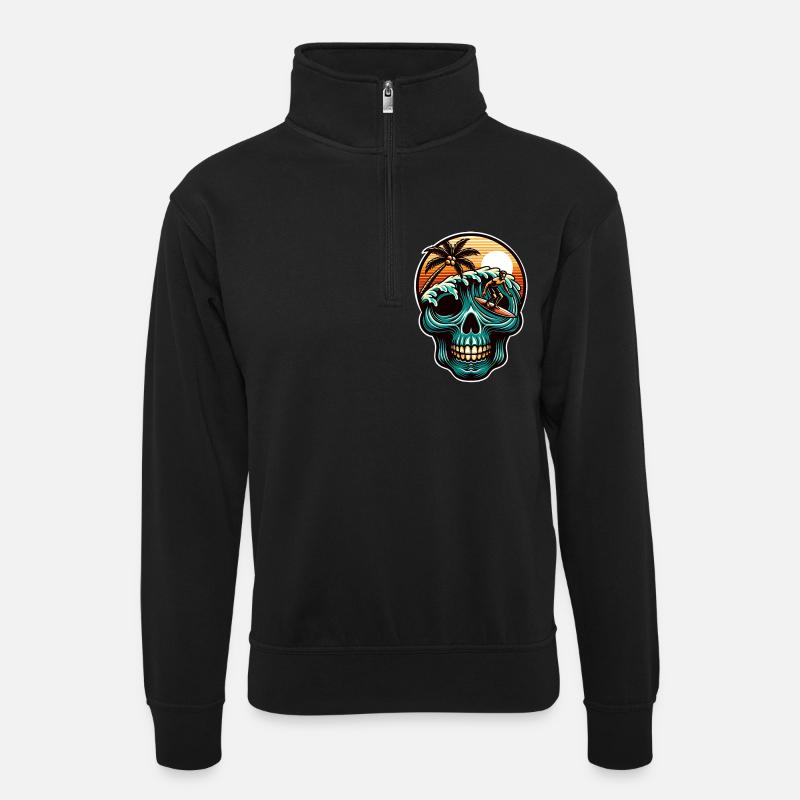 Surfing Skull - Unisex sweater with zip collar - black