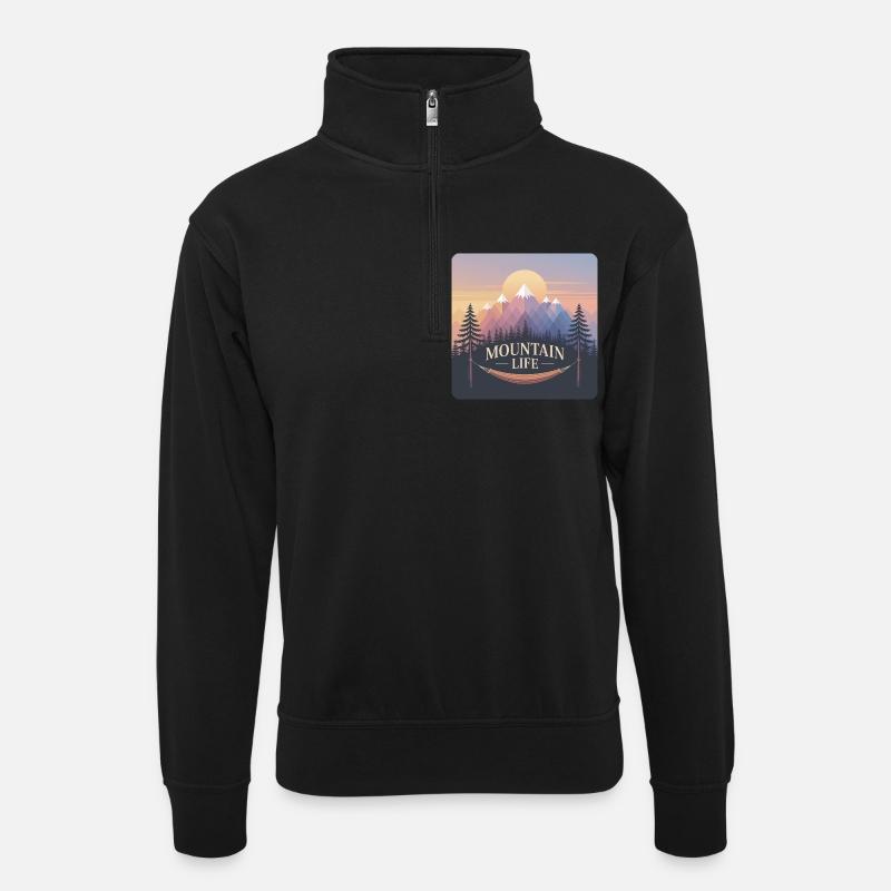 Mountain Life - Unisex Pullover mit Zip-Kragen - Schwarz