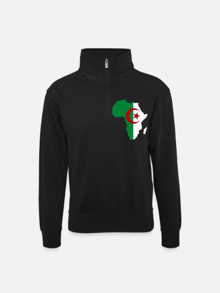 Algerien_Flagge_Afrika - Unisex sweater with zip collar - black