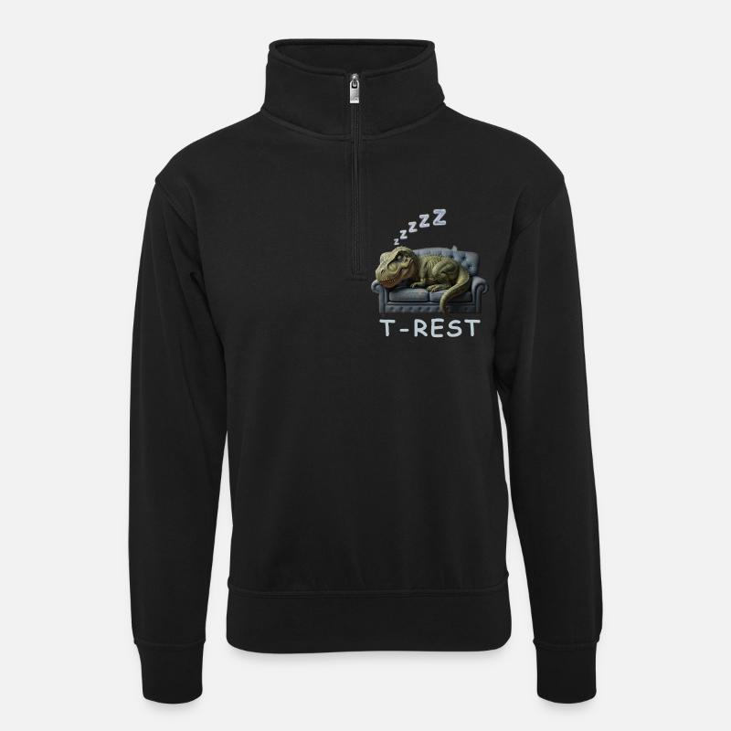 T-Rest Dino on Sofa - Unisex sweater with zip collar - black