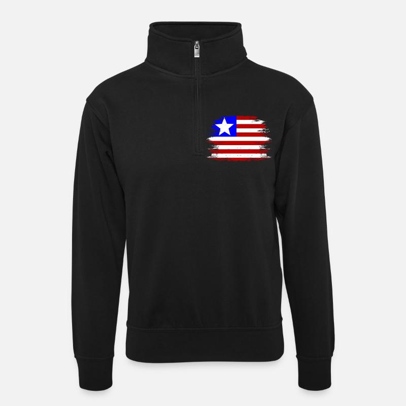 Liberia_Flagge_used - Unisex Pullover mit Zip-Kragen - Schwarz