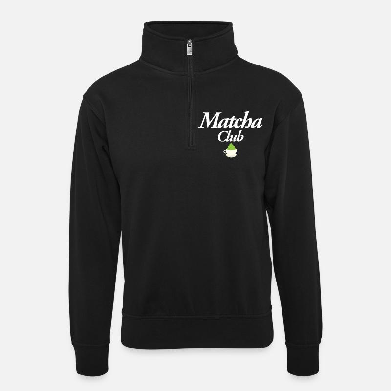 Matcha Club - Unisex Pullover mit Zip-Kragen - Schwarz