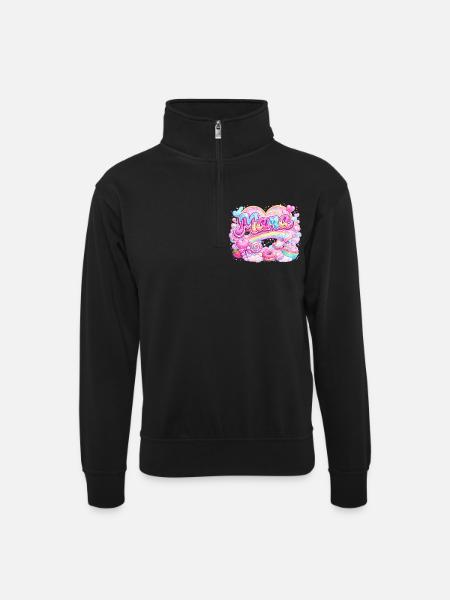 Mama Candy und Regenbogen | Mama-Geschenk - Unisex Pullover mit Zip-Kragen - Schwarz