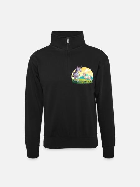Einhörner am Sonnenfeld - Unisex Pullover mit Zip-Kragen - Schwarz