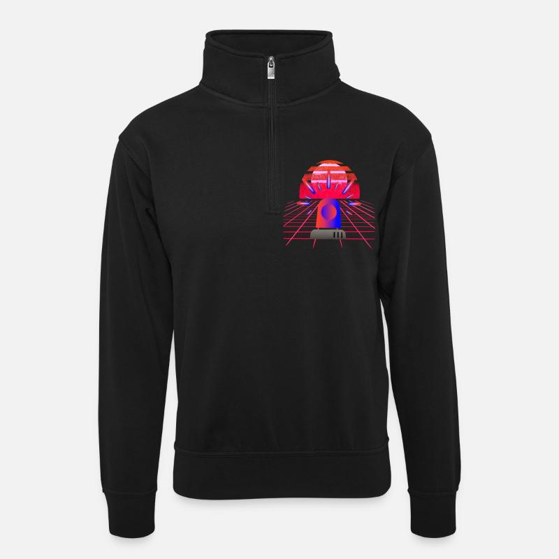 Retro Synthwave Sirene Blaulicht Neon - Unisex Pullover mit Zip-Kragen - Schwarz
