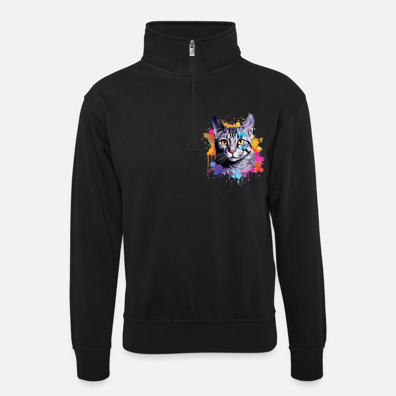 Bunte ägyptische Mau-Katzengesicht-Splash-Art - Unisex Pullover mit Zip-Kragen - Schwarz