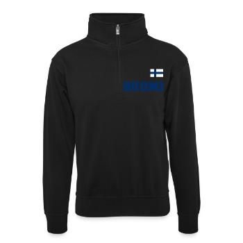 FINNLAND - SUOMI Trikot Look - Flagge auf Brust - Unisex Pullover mit Zip-Kragen - Schwarz - Vorne