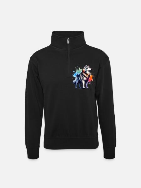 Wolfhund Geschenk - Unisex Pullover mit Zip-Kragen - Schwarz