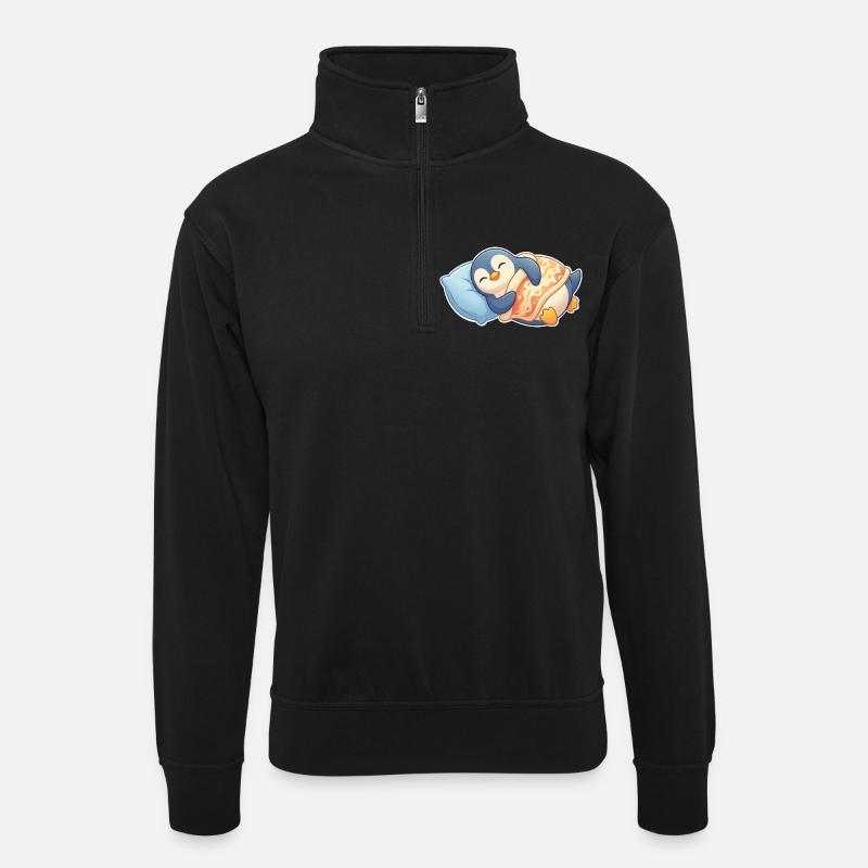 Penguin Sleeping - Unisex sweater with zip collar - black