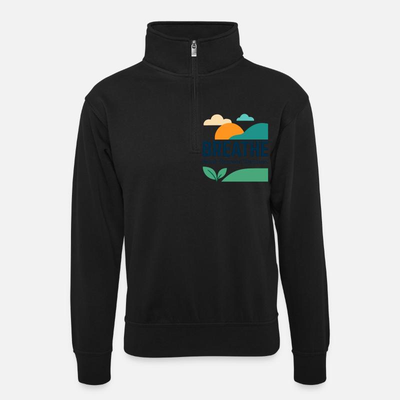 Stress Reset, Recover, Continue - Unisex Pullover mit Zip-Kragen - Schwarz