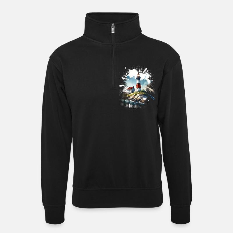 lighthouse - Unisex sweater with zip collar - black