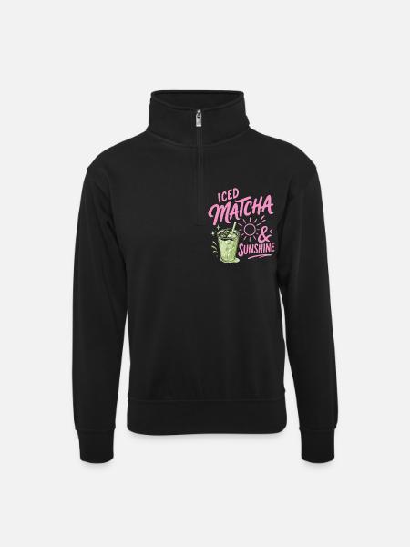 Iced Matcha Sunshine - Summer Drink - Unisex sweater with zip collar - black
