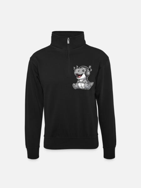 T Rex Musik Hören  - Unisex Pullover mit Zip-Kragen - Schwarz