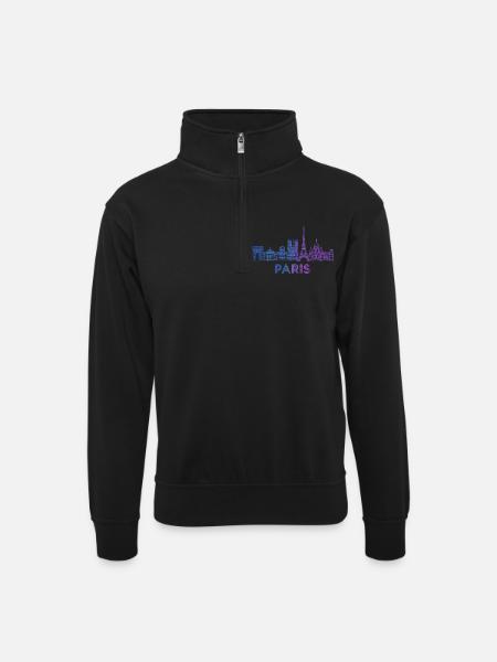 Paris Skyline Sketch - Unisex sweater with zip collar - black
