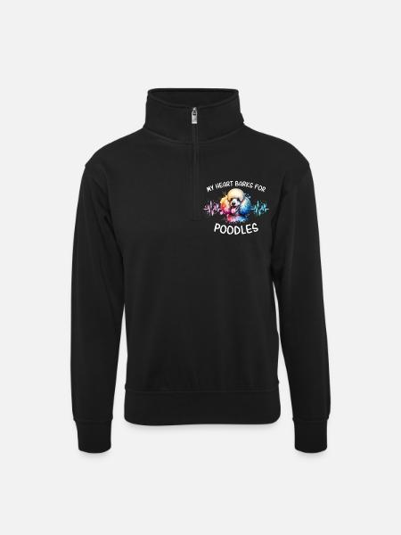 Poodle Heart Line - Unisex sweater with zip collar - black