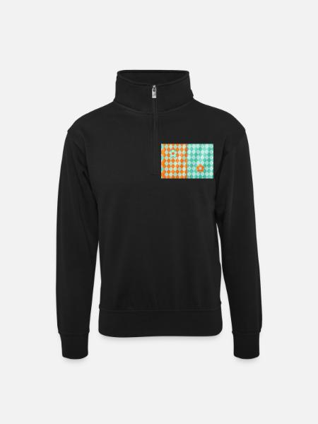 Harlekin-Petal-Duo - Unisex Pullover mit Zip-Kragen - Schwarz