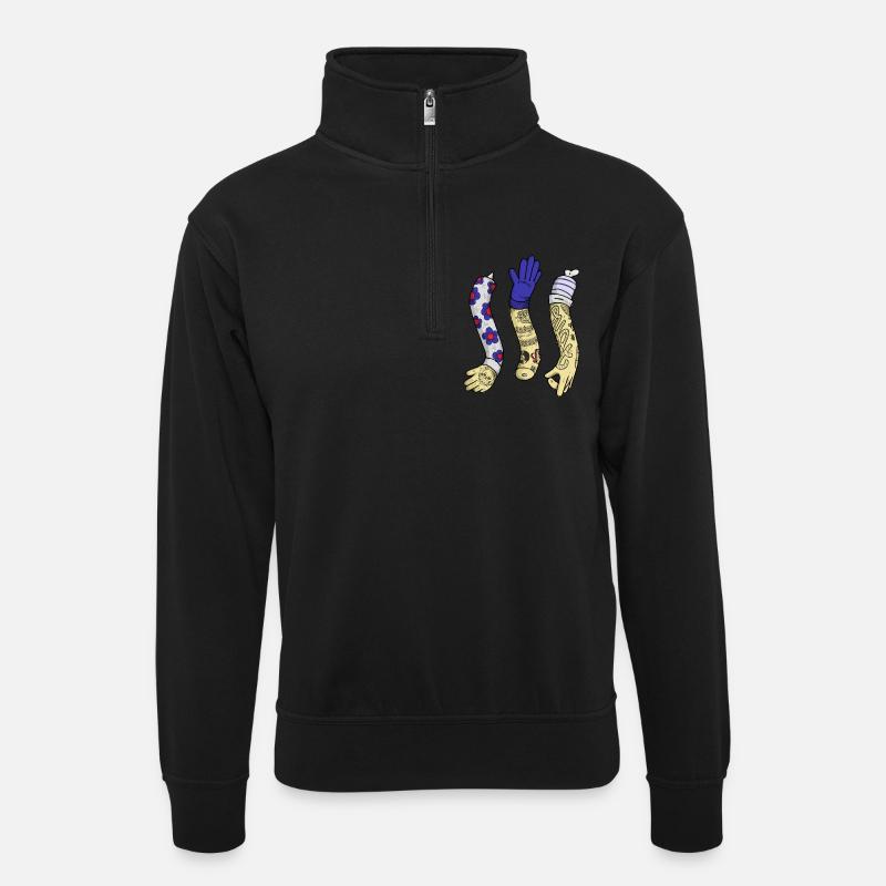 Tatoo Illustration - Unisex Pullover mit Zip-Kragen - Schwarz