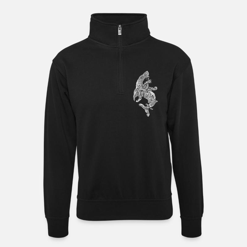 Shark Surfer - Unisex Pullover mit Zip-Kragen - Schwarz