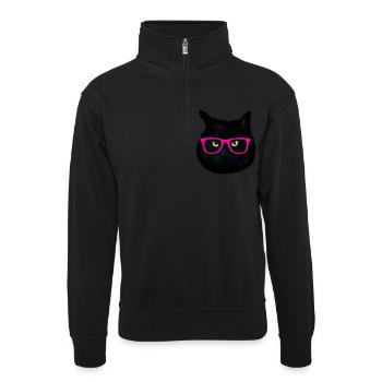 chat noir fantaisie lunette de soleil - Sweat col montant zippé unisexe - noir - Devant