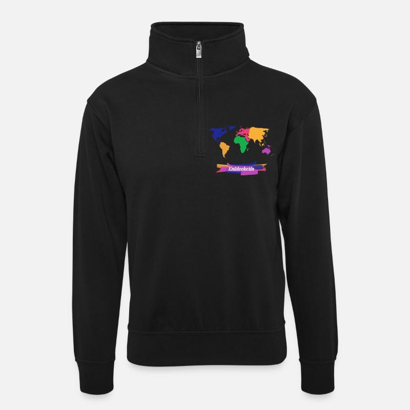 Entdeckerin Weltreise - Unisex Pullover mit Zip-Kragen - Schwarz