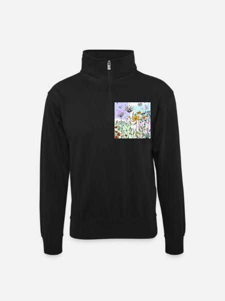 fleurs - Sweat col montant zippé unisexe - noir