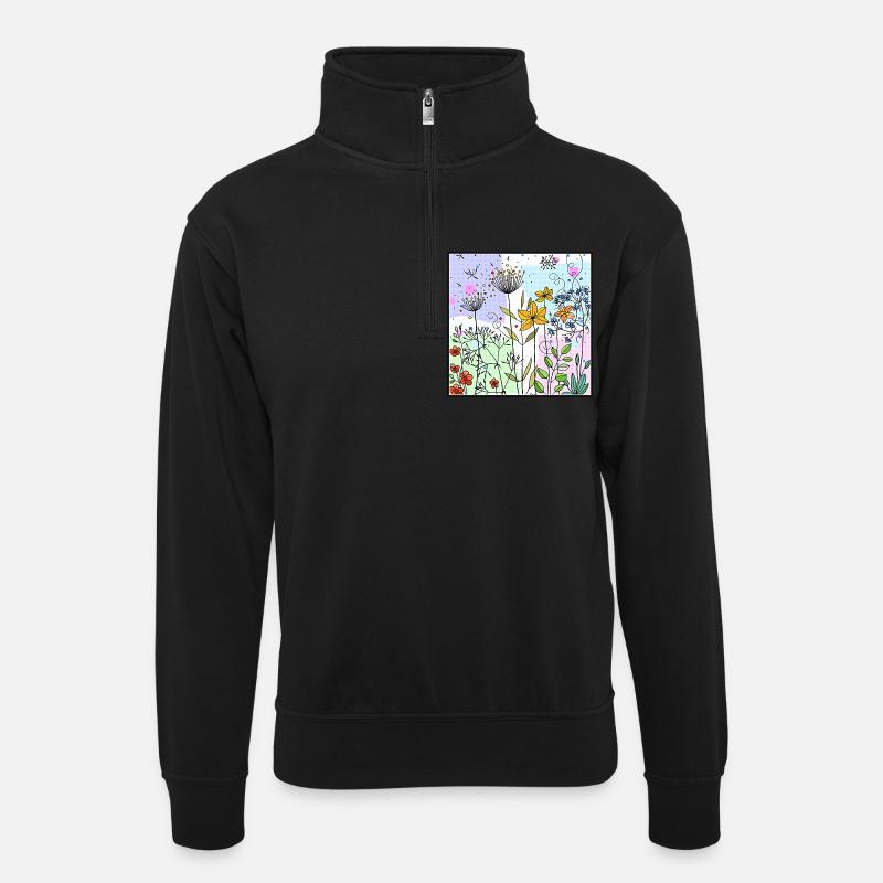 Blumen - Unisex Pullover mit Zip-Kragen - Schwarz