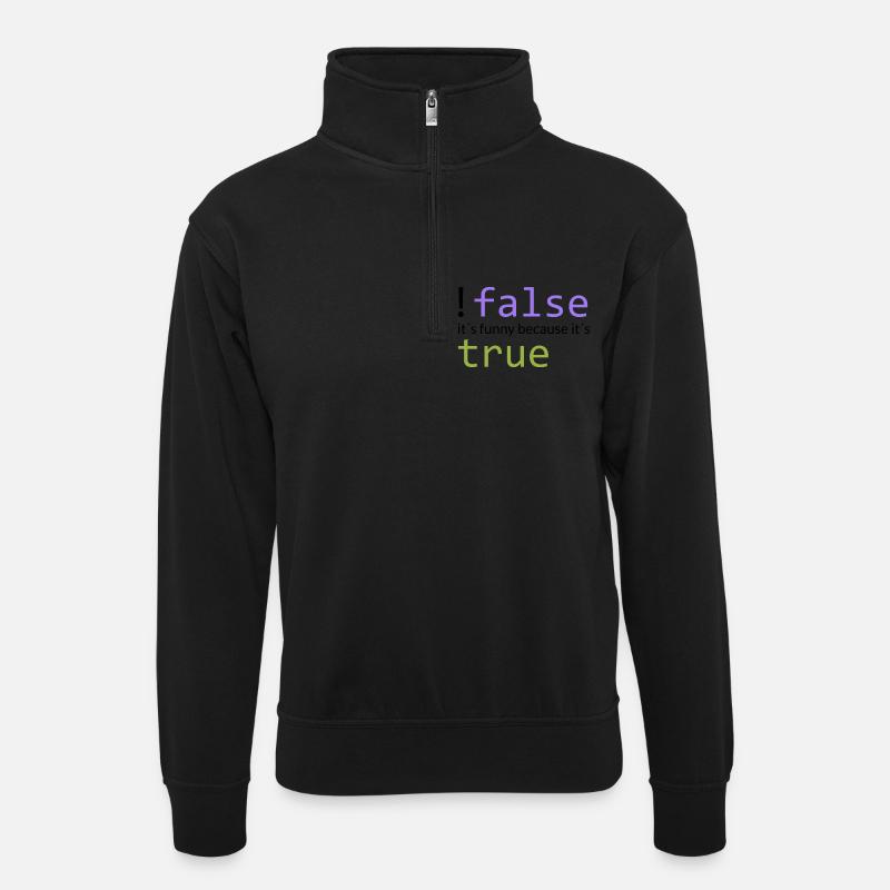 ! false == true (dark) - Unisex sweater with zip collar - black