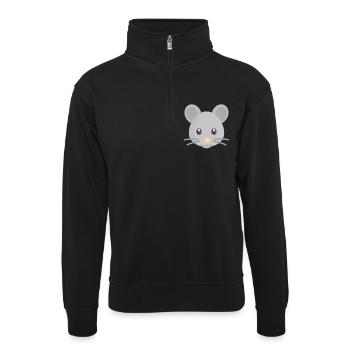 süße graue Maus - Unisex Pullover mit Zip-Kragen - Schwarz - Vorne