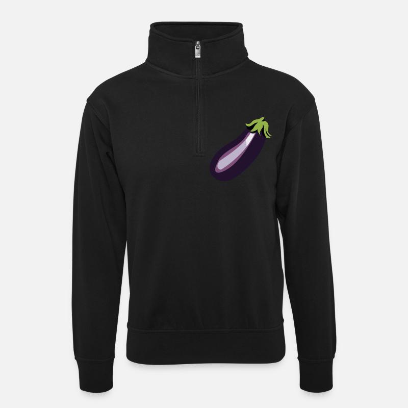 Aubergine - Unisex Pullover mit Zip-Kragen - Schwarz