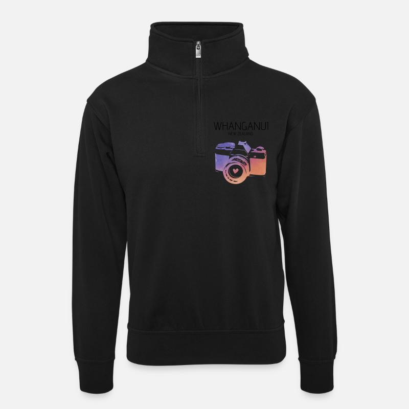 Neuseeland, Whanganui - Unisex Pullover mit Zip-Kragen - Schwarz