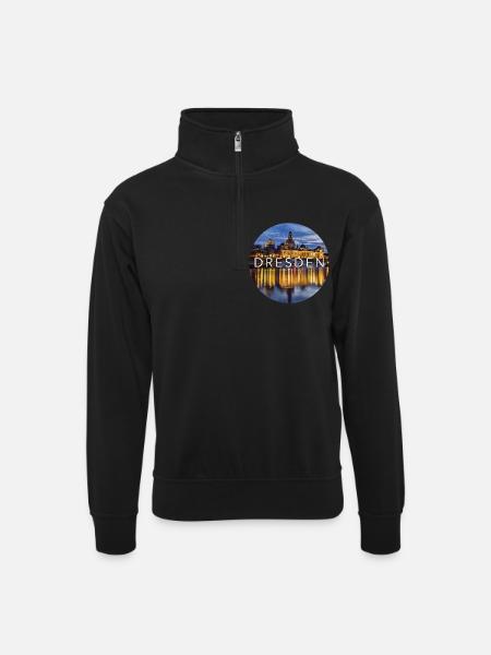 Dresden - Unisex Pullover mit Zip-Kragen - Schwarz
