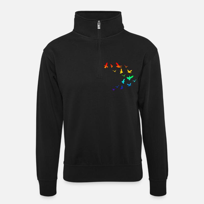 Nuée d'oiseaux arc-en- - Sweat col montant zippé unisexe - noir