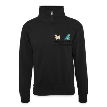 Glotz mir nicht auf die Möpse lustige Geschenkidee - Unisex Pullover mit Zip-Kragen - Schwarz - Vorne