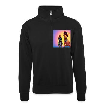 Pop-Art - Unisex Pullover mit Zip-Kragen - Schwarz - Vorne