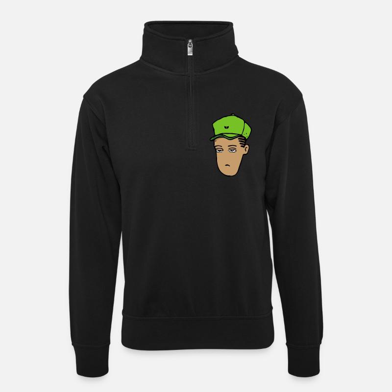 Hip-Hop-Kopf - Unisex Pullover mit Zip-Kragen - Schwarz