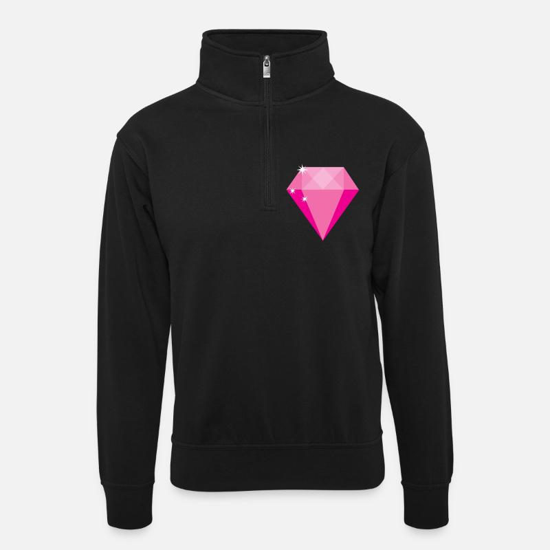Rosa Diamant - Unisex Pullover mit Zip-Kragen - Schwarz