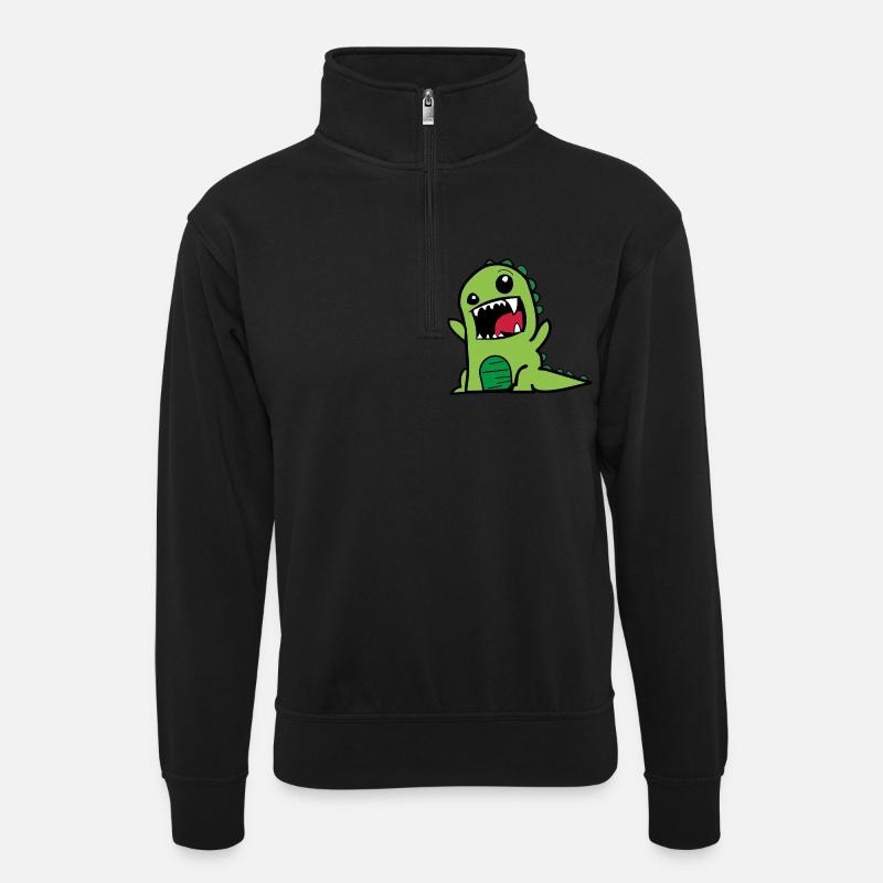 kleines grünes Monster - Unisex Pullover mit Zip-Kragen - Schwarz