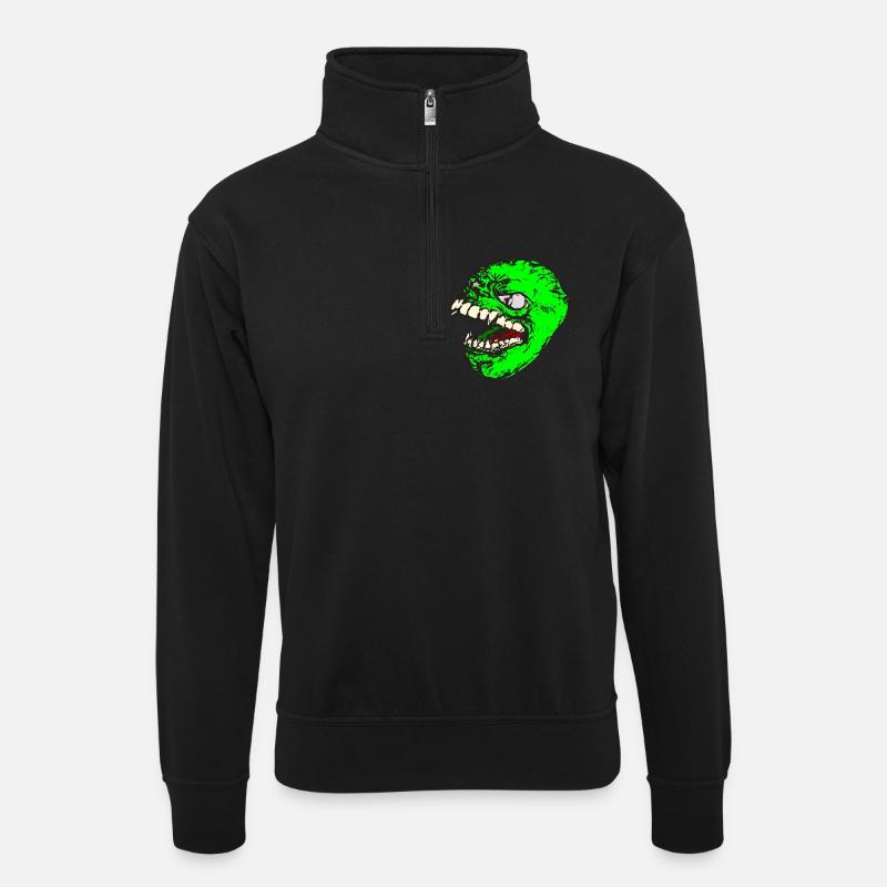 Green monster has sharp teeth - Unisex sweater with zip collar - black