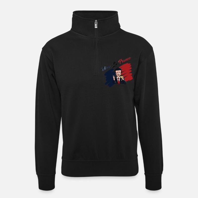 vive la france, Macron, Paris - Unisex Pullover mit Zip-Kragen - Schwarz