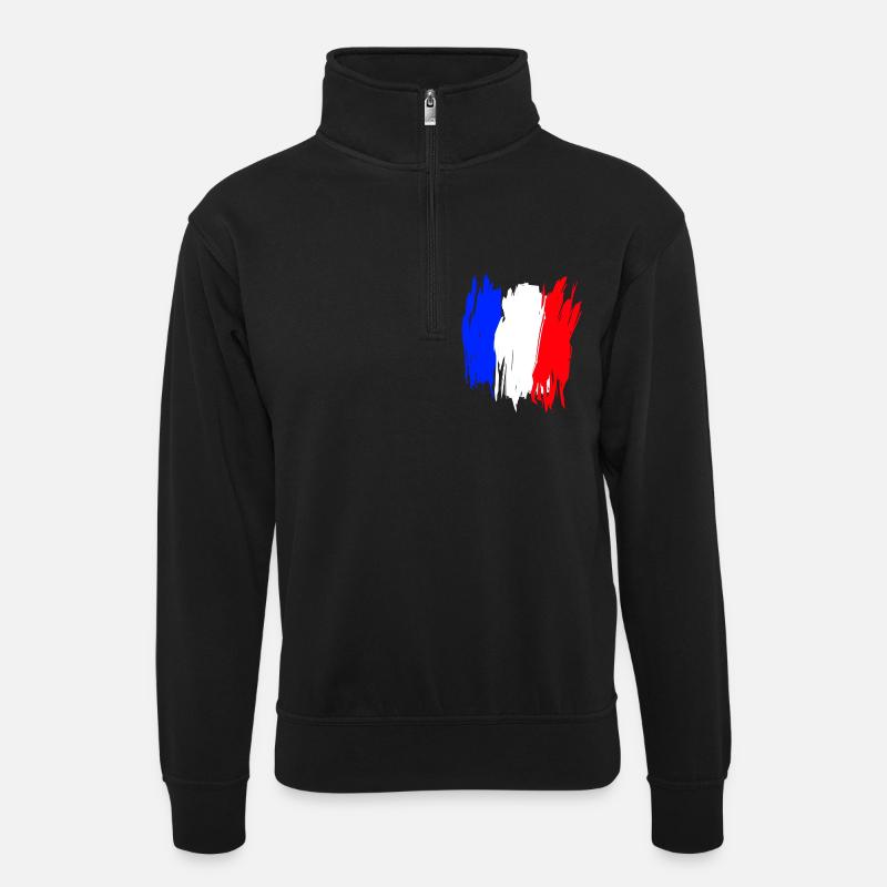 France - Unisex Pullover mit Zip-Kragen - Schwarz