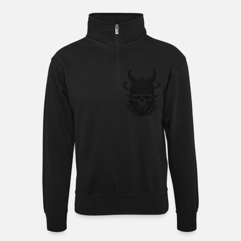 Wikinger Schädel Valhalla Viking - Unisex Pullover mit Zip-Kragen - Schwarz