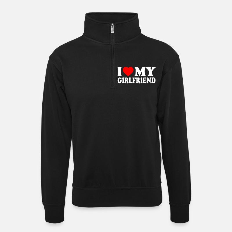 I love my girlfriend - Unisex sweater with zip collar - black