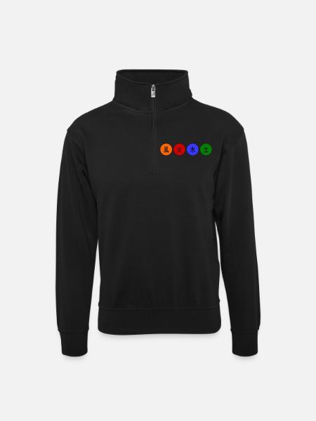 Japanische Elemente - Unisex Pullover mit Zip-Kragen - Schwarz