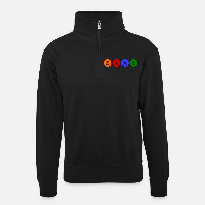 Japanische Elemente - Unisex Pullover mit Zip-Kragen - Schwarz