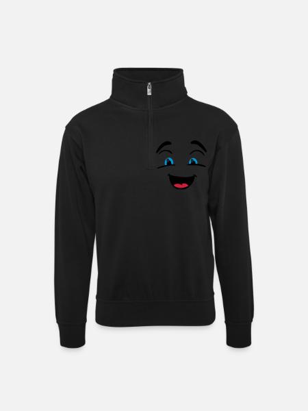 Smiling face - Unisex sweater with zip collar - black