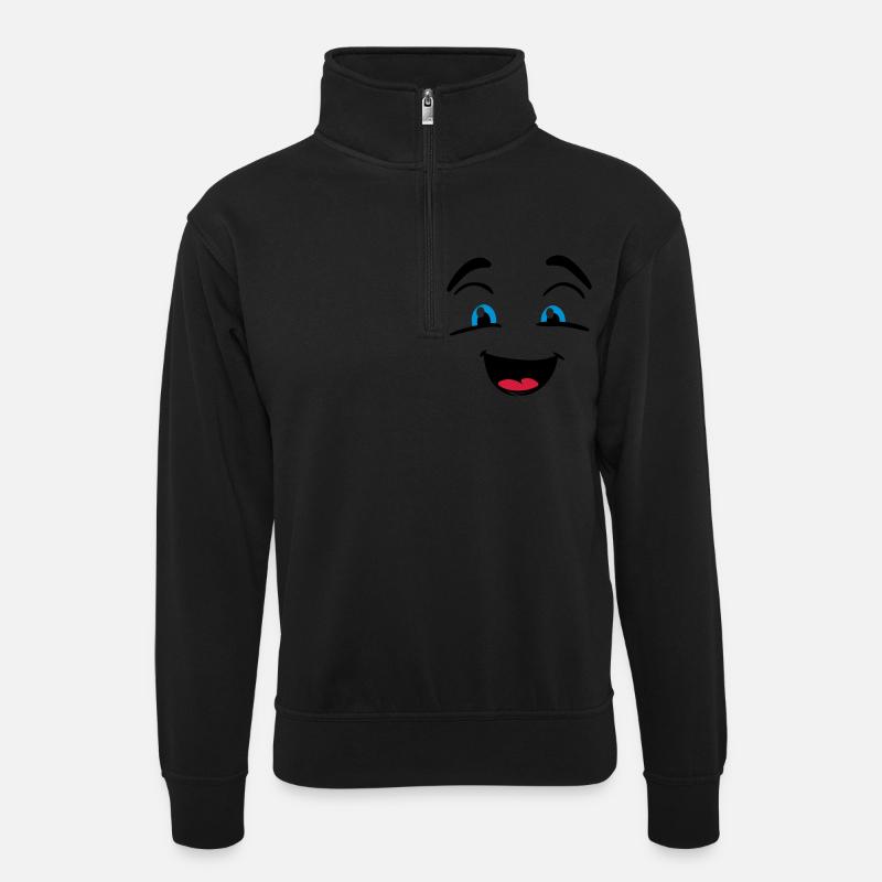 Lachendes Gesicht - Unisex Pullover mit Zip-Kragen - Schwarz